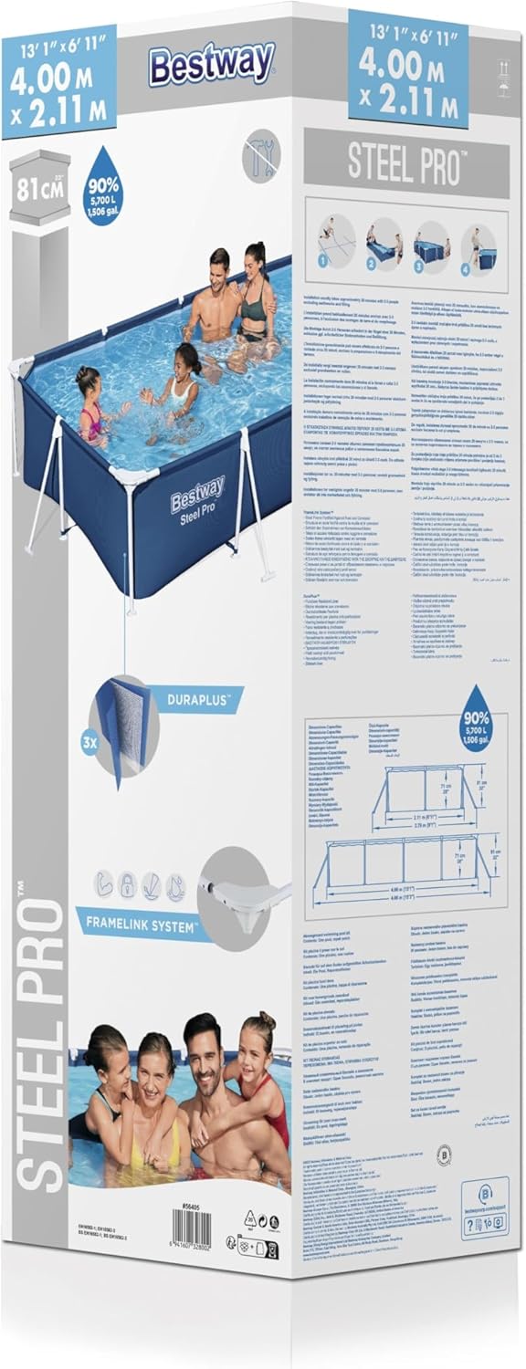 Steel Pro Rectangular Above Ground Swimming Pool 2.59 m x 1.70 m x 61 cm, Blue