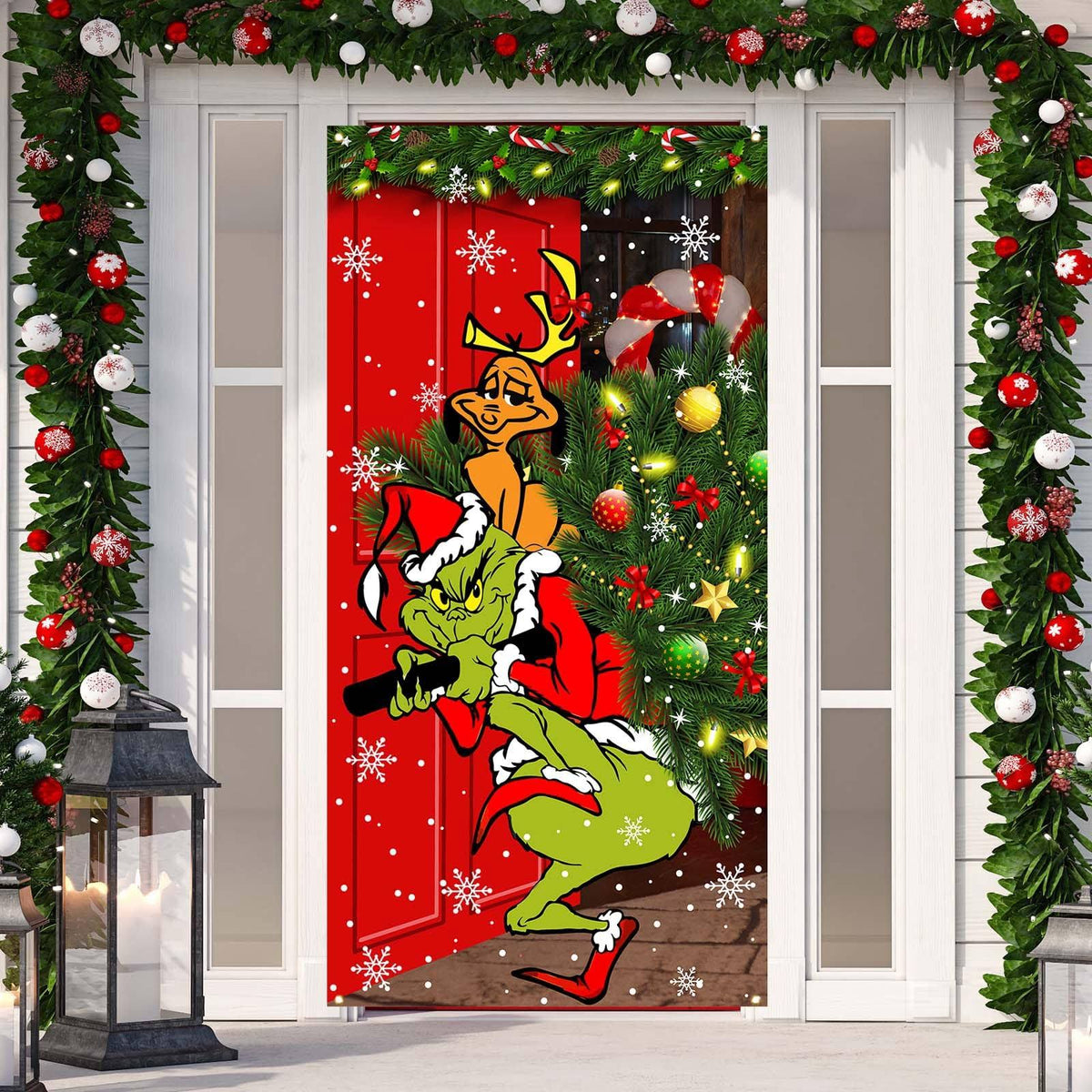 FARMNALL Grinch Christmas Decorations Grinch Door Cover Merry Grinchmas Door Cover 6 x 3ft Black Buffalo - Product image 1