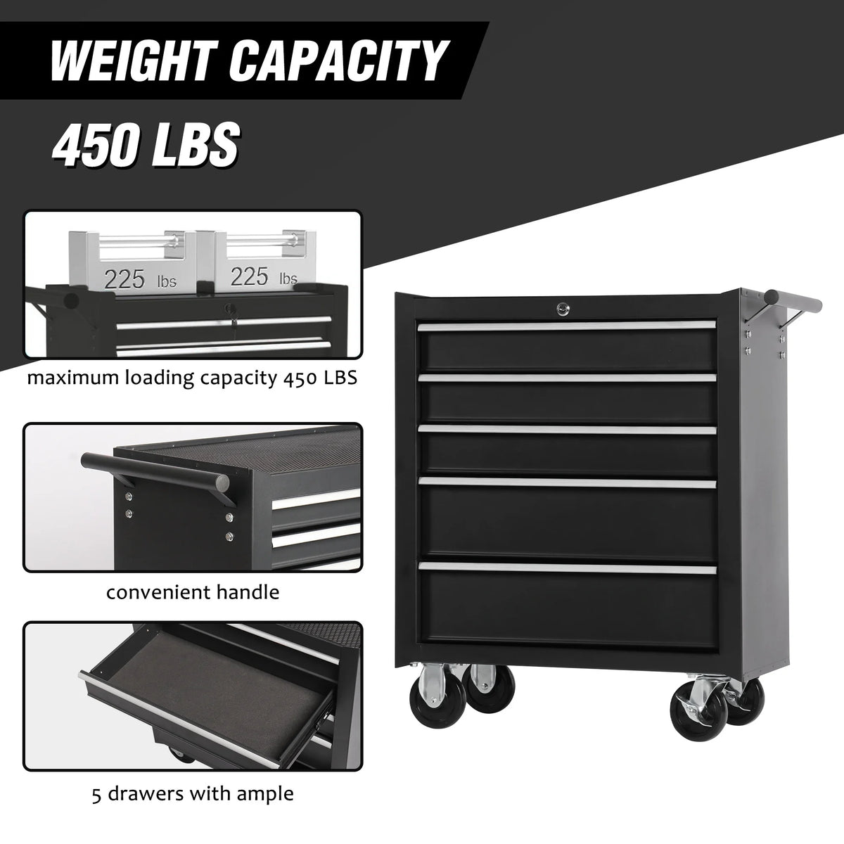 5 - Drawer Rolling Tool Chest Tool Storage Cabinet with Wheels Tool Organizer Box