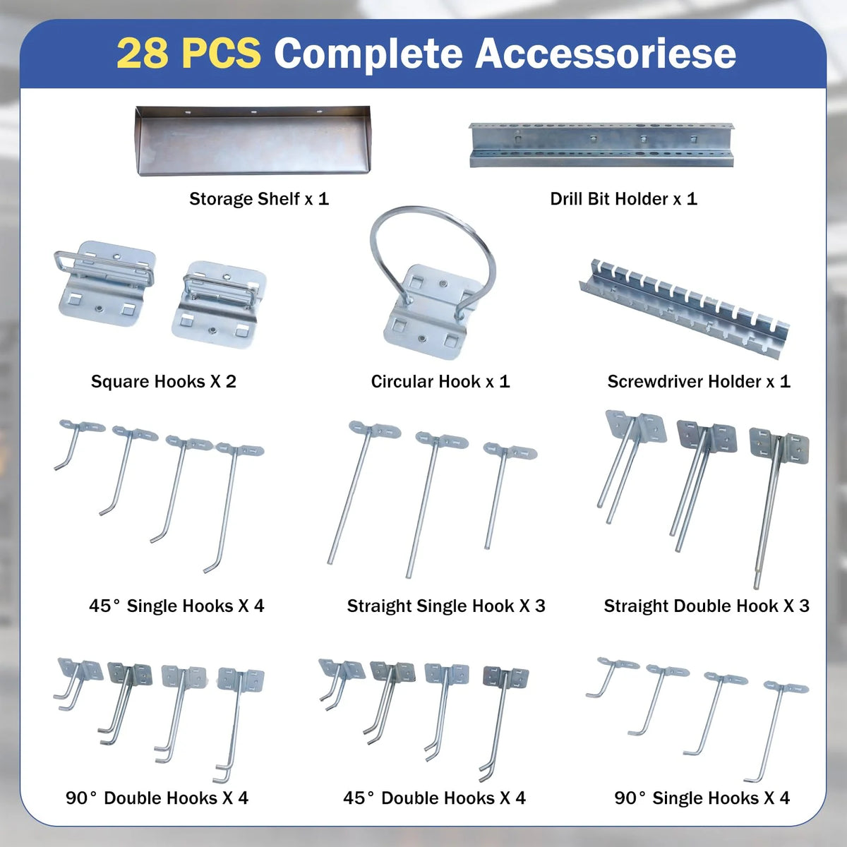 3 Pcs Metal Pegboard Panels w/25 Hooks, Storage Platform & Square Hole, Heavy Duty Pegboard Wall Organizer - Product image 17