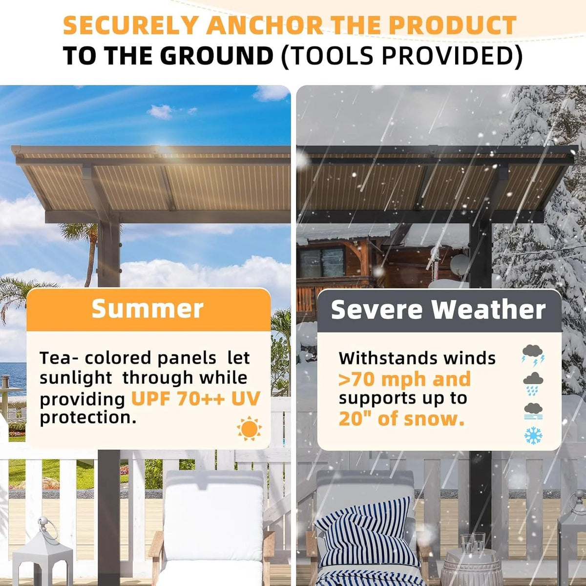 AECOJOY 8' x 5' Gazebo Outdoor Pergola for Patio, Freestanding Lean to Hard Top Grill Gazebo - Product image 4