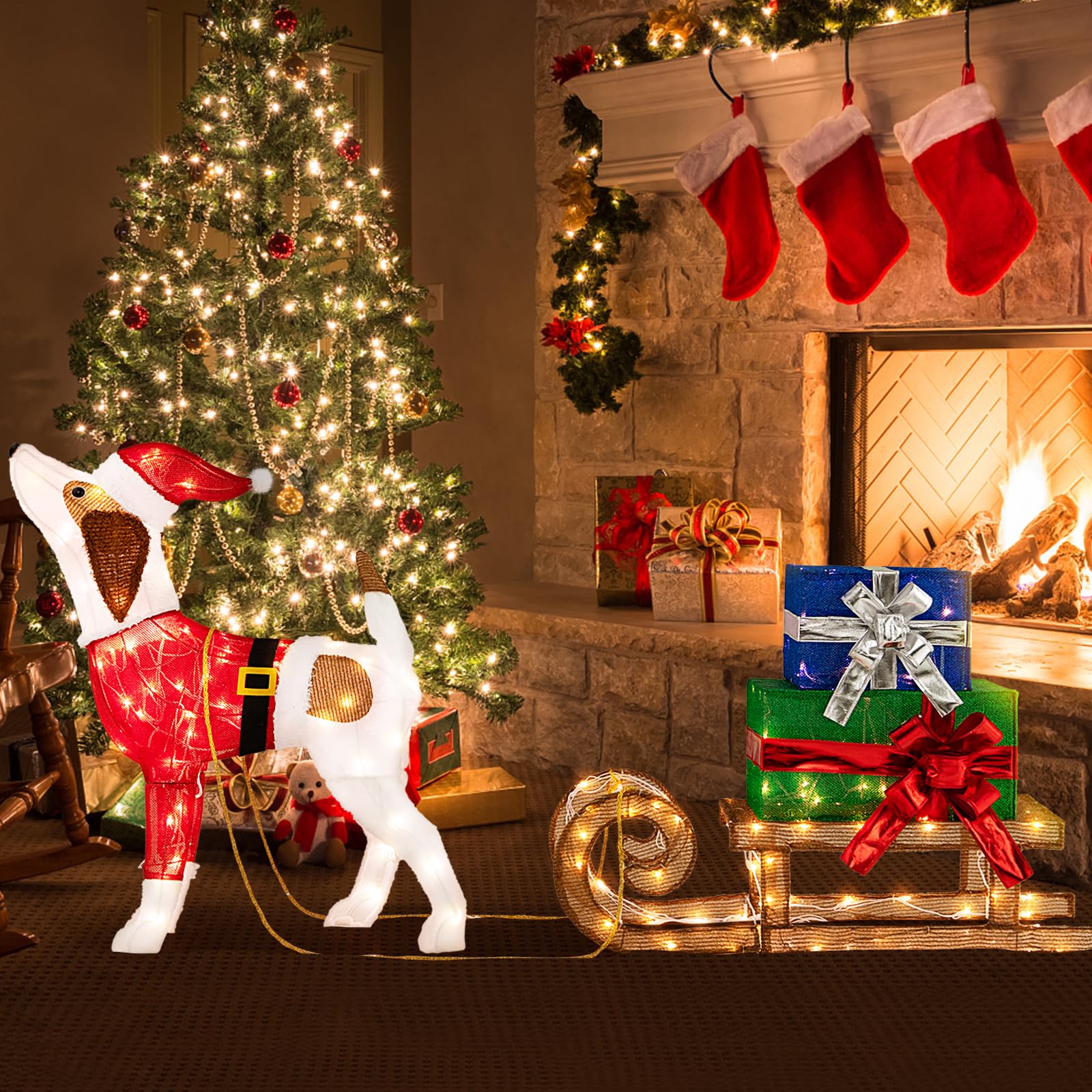 Tangkula Lighted Christmas Dog with Sleigh & Gift Boxes Combo Decorations - Product image 2