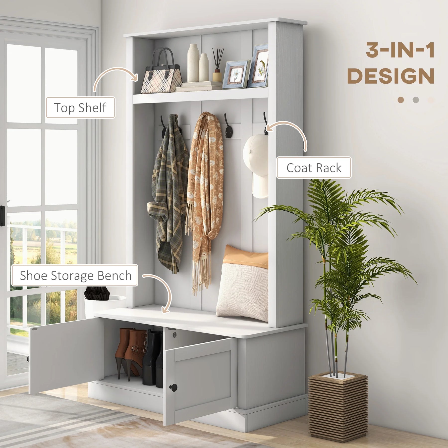 HOMCOM Hall Tree, Entryway Bench W/ Coat Rack, Shoe Cabinet, Black - Product image 21