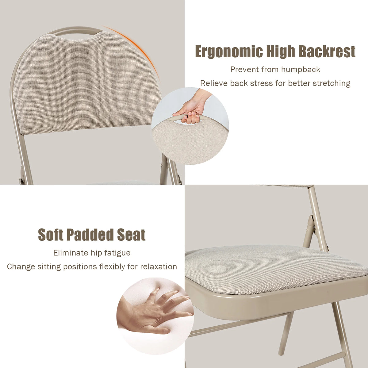 Costway Set of 6 Folding Chairs Fabric Upholstered Padded Seat Metal Frame Home Office Beige - Product image 10