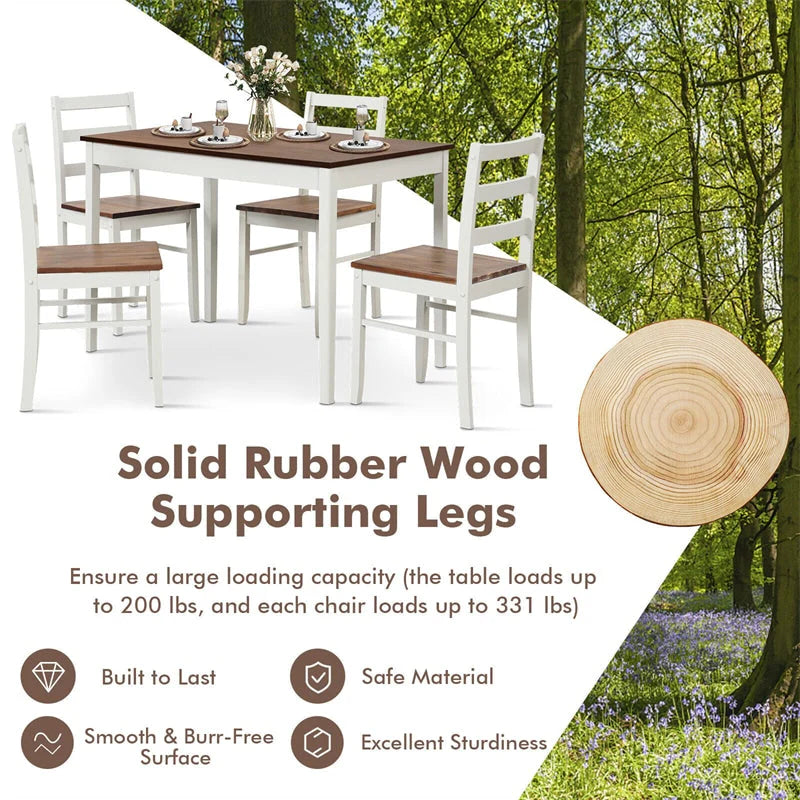 5-Piece Dining Table Set for 4, Wood Kitchen Table & 4 Chairs w/ Rubber Wood Legs - Product image 7