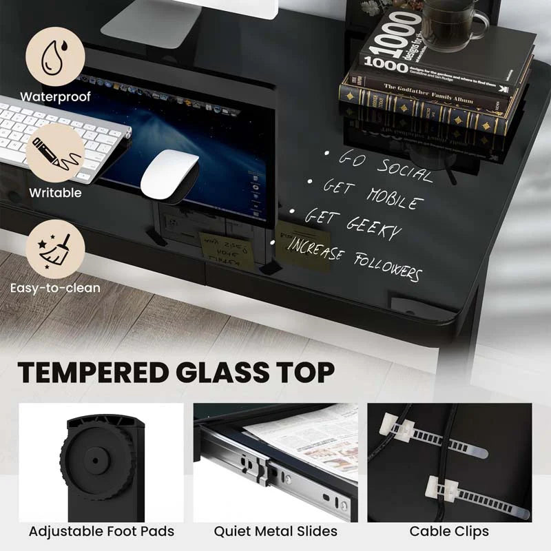 48" x 24" Electric Standing Desk with Drawer, Tempered Glass Top, Memory Positions & USB Type-C Outlets - Product image 19