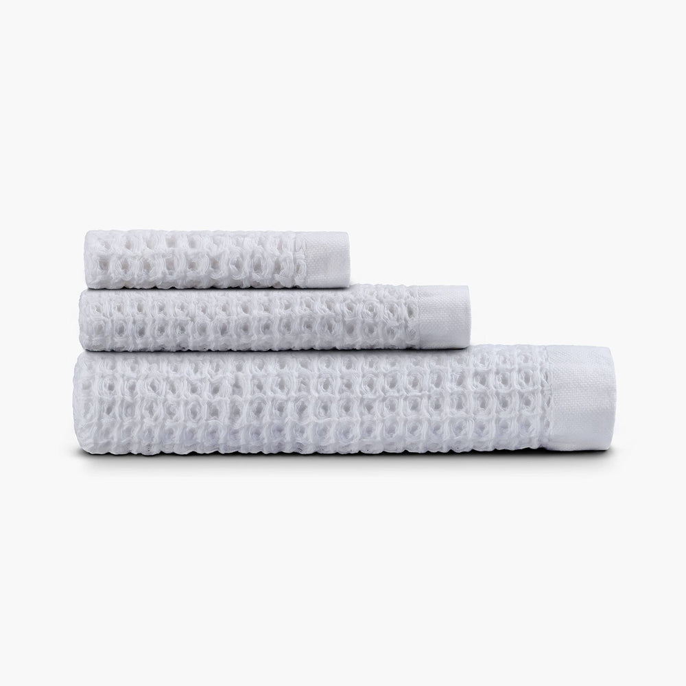 Onsen 3-Piece Waffle Cotton Bath Towel, Hand Towel & Washcloth Set White