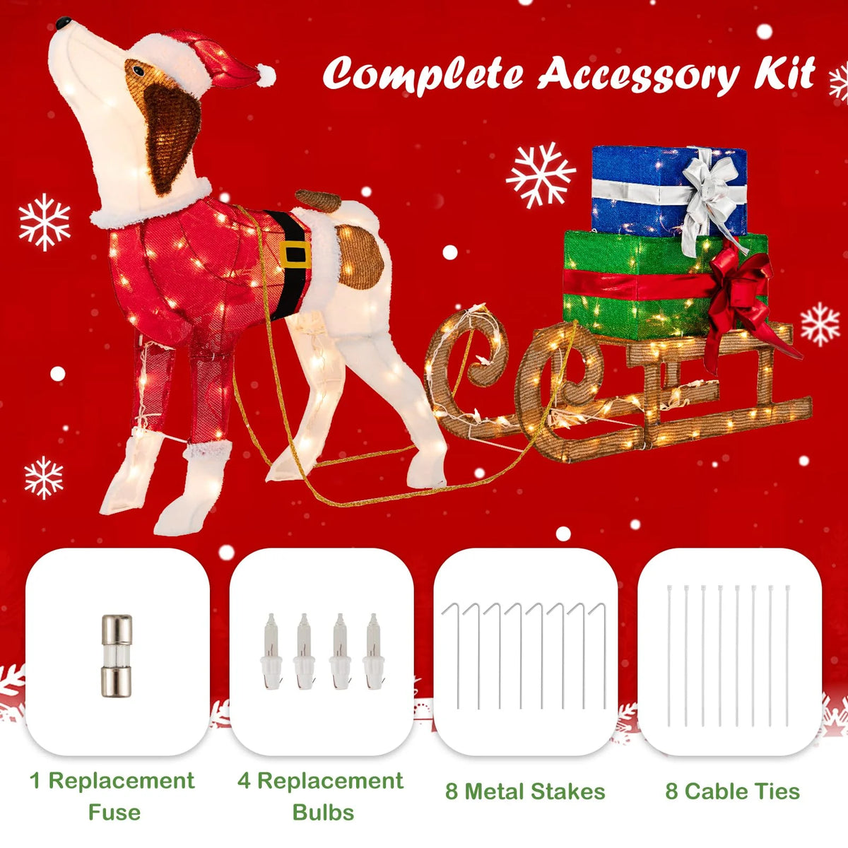Tangkula Lighted Christmas Dog with Sleigh & Gift Boxes Combo Decorations - Product image 8
