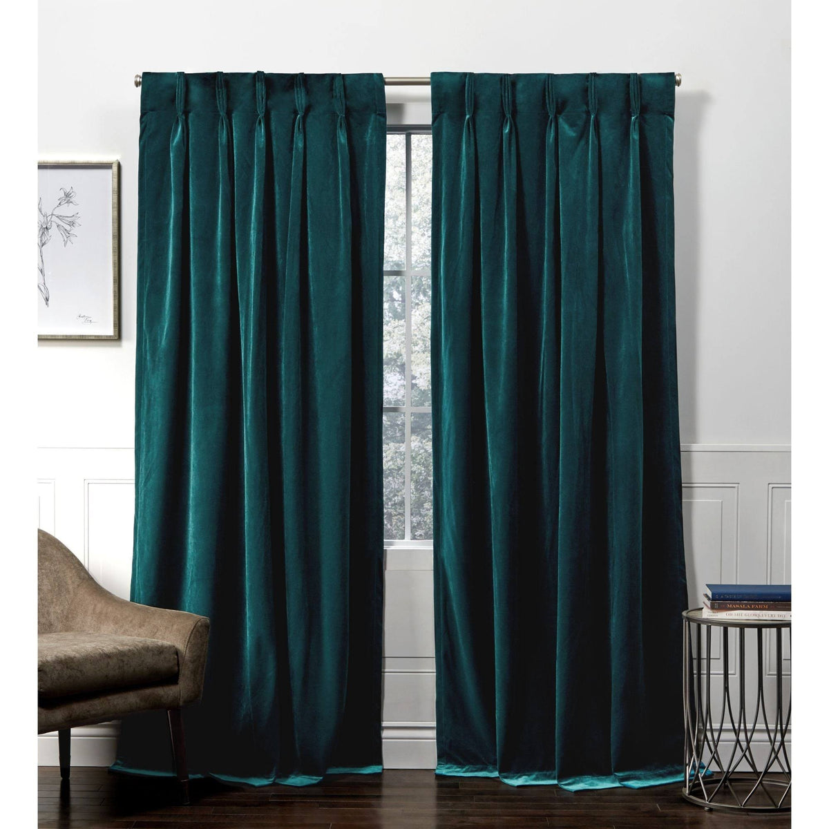 54"x108" Velvet Back Tab Light Filtering Window Curtain Panels Teal - Exclusive Home - Product image 1