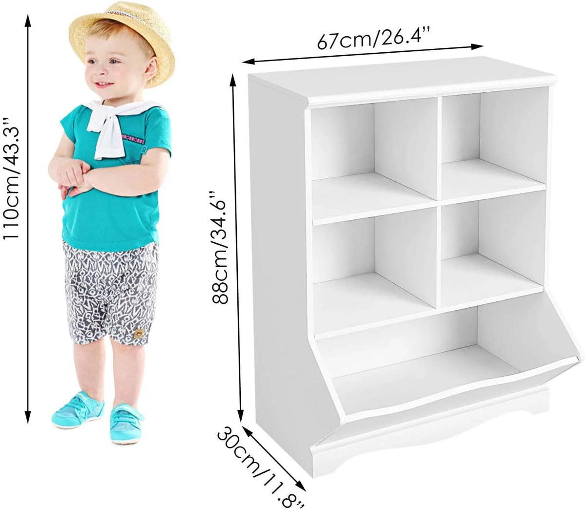 Homfa Kid'S Cubby Toy Storage Cabinet, Wood Toy Organizer of 5 Bins, Children'S White Bookcase - Product image 8