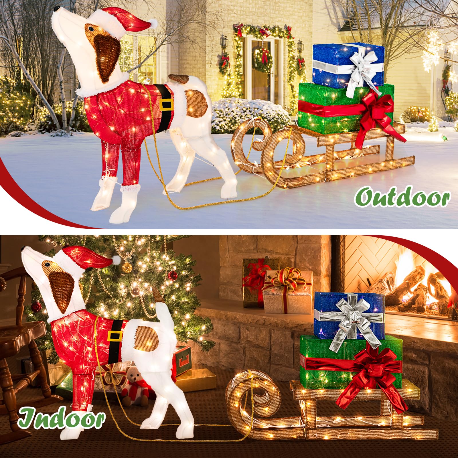 Tangkula Lighted Christmas Dog with Sleigh & Gift Boxes Combo Decorations - Product image 5