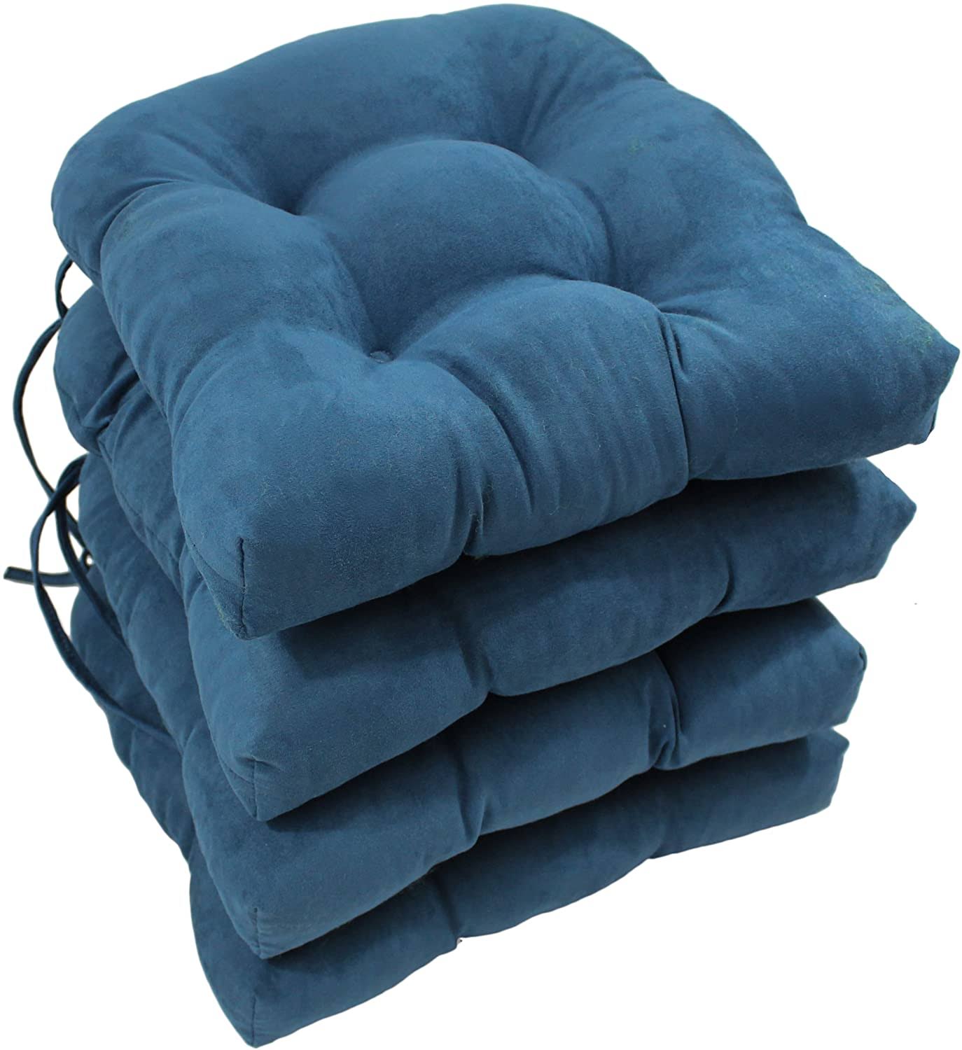 Blazing Needles 16" Solid Micro Suede U-Shaped Tufted Chair Cushions, Set of 4, Indigo - Product image 1