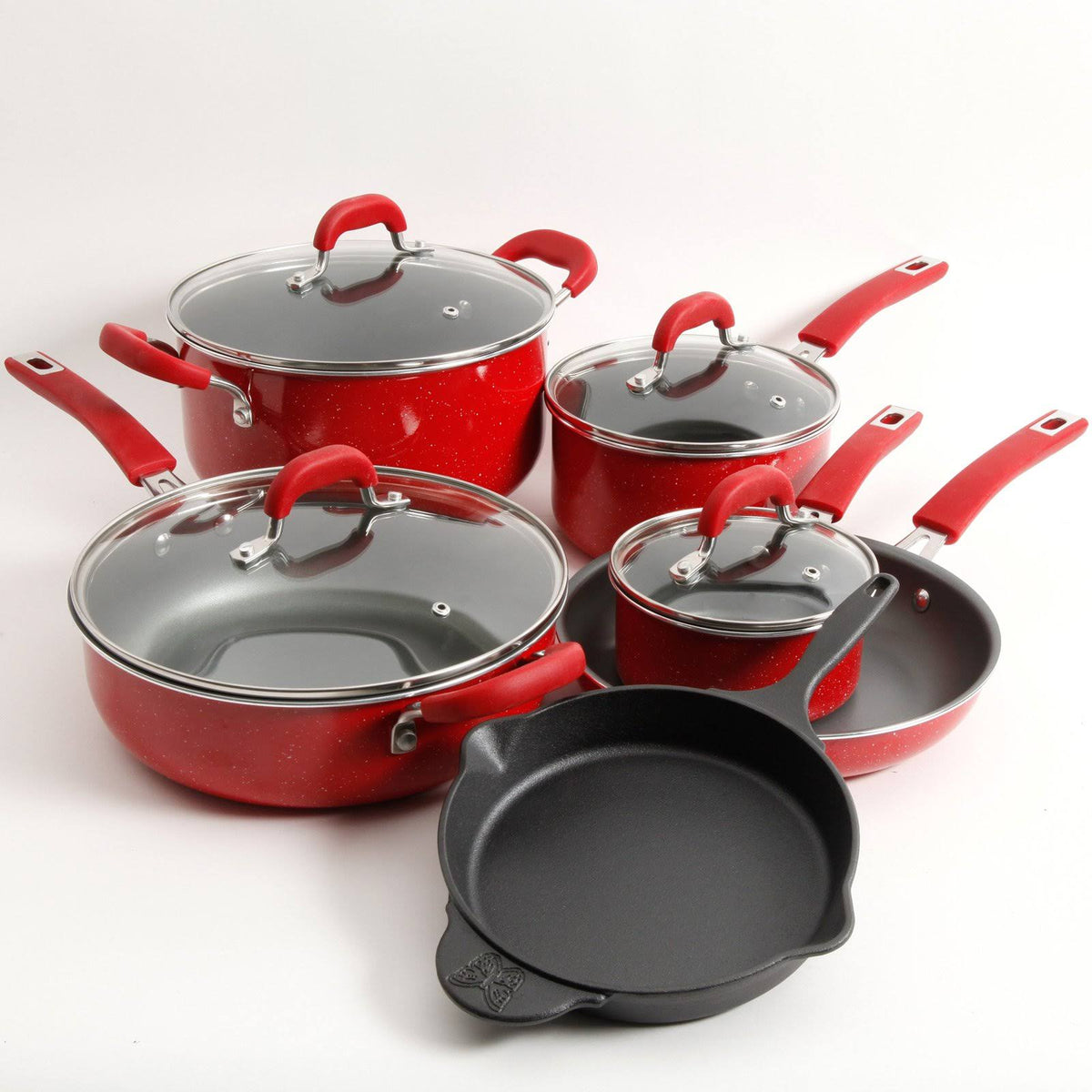 The Pioneer Woman Vintage Speckle 10-Piece Non-Stick Pre-Seasoned Cookware Set Red - Product image 1