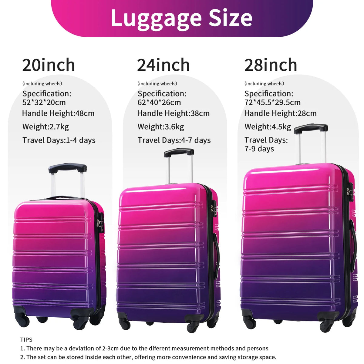 3 Piece Luggage Sets, Hard Shell Suitcase 20/24/28 in with TSA Lock and Spinner Wheels - Product image 4
