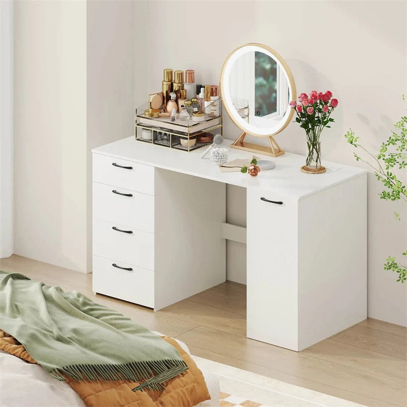 53" Computer Desk with 4 Storage Drawers & Cabinet, Home Office Desk w/ Charging Station - Product image 3