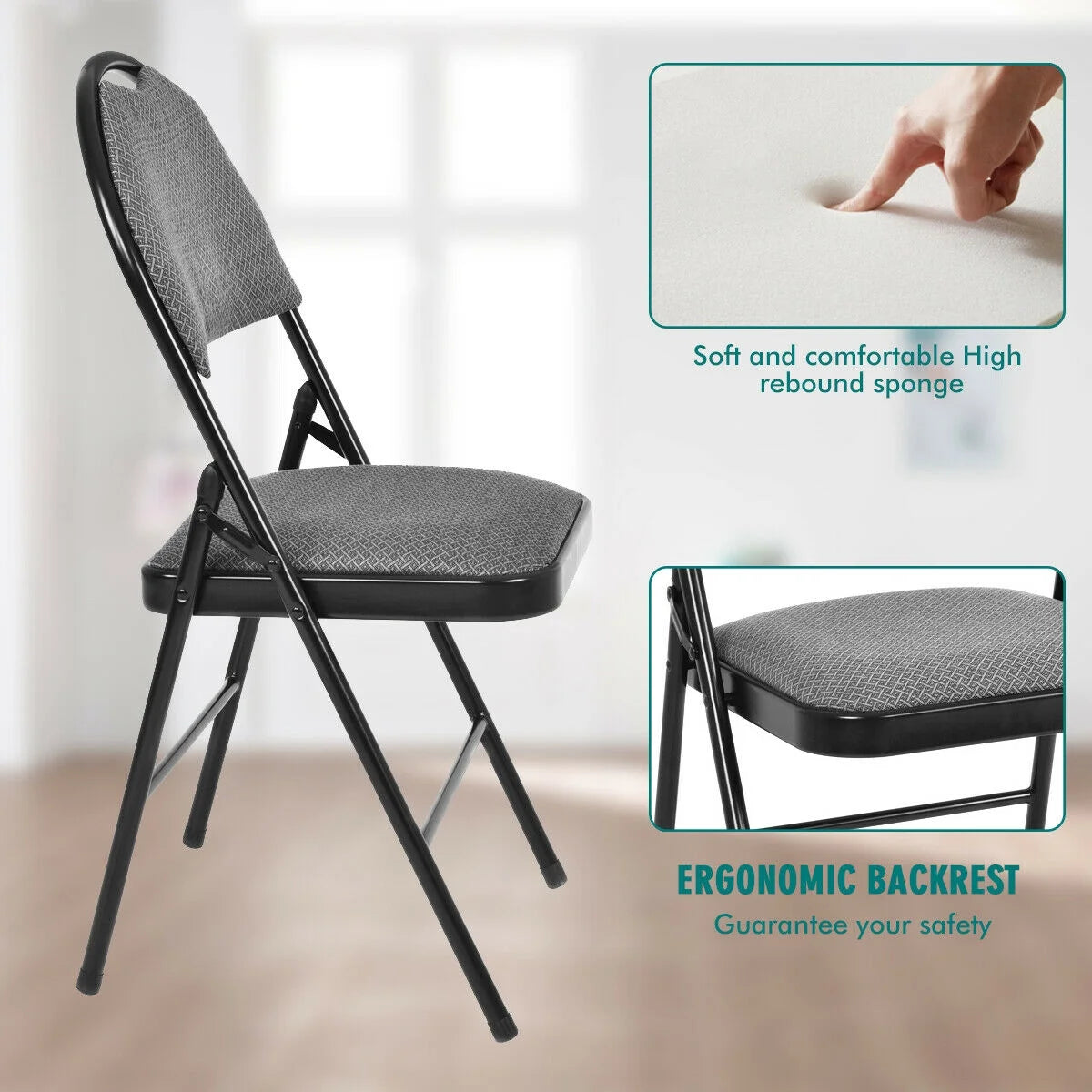 Costway Set of 6 Folding Chairs Fabric Upholstered Padded Seat Metal Frame Home Office Beige - Product image 18