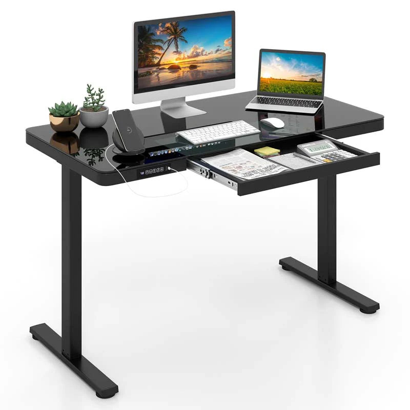 48" x 24" Electric Standing Desk with Drawer, Tempered Glass Top, Memory Positions & USB Type-C Outlets - Product image 12