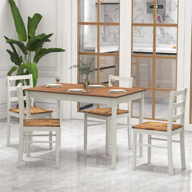 5-Piece Dining Table Set for 4, Wood Kitchen Table & 4 Chairs w/ Rubber Wood Legs - Product image 3