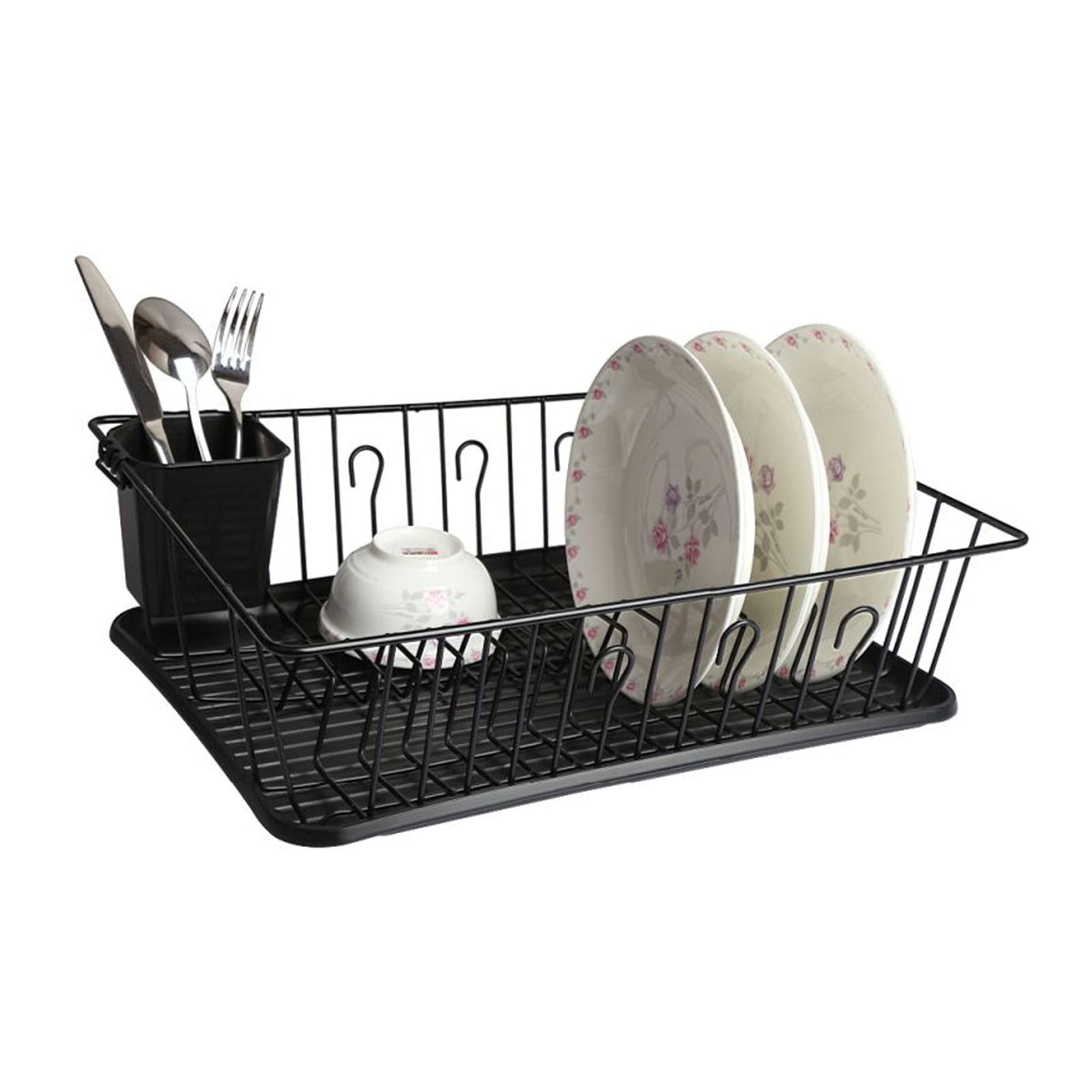 MegaChef 17.5 inch Black Dish Rack with 14 Plate Positioners and A Detachable Utensil Holder - Product image 1