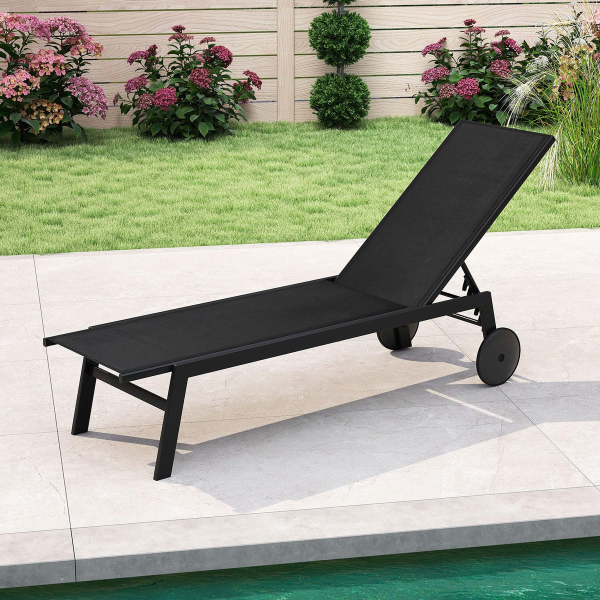 Tangkula Lounge Chair Outdoor with Wheels, Patio Chaise Lounge with 6-Level Adjustable Backrest(2, Black) - Product image 9