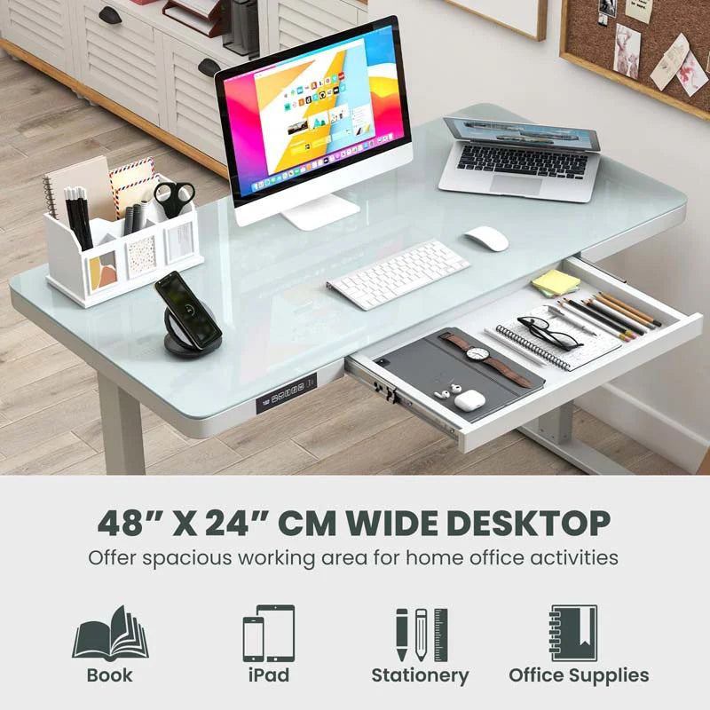 48" x 24" Electric Standing Desk with Drawer, Tempered Glass Top, Memory Positions & USB Type-C Outlets - Product image 6
