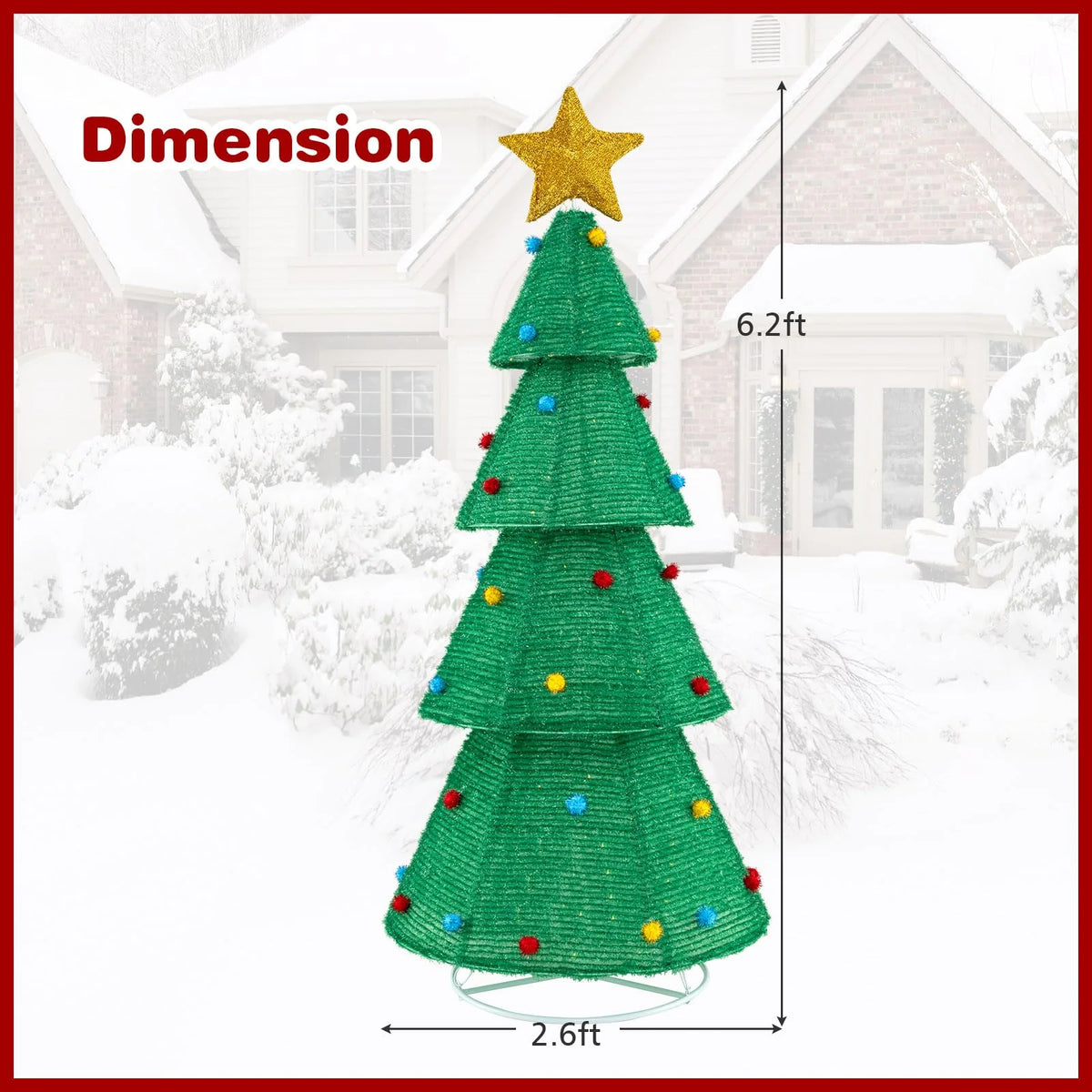Tangkula 6.2 FT Lighted Pop-up Christmas Tree, Indoor/Outdoor Pre-Lit Xmas Tree with 200 LED Lights - Product image 4