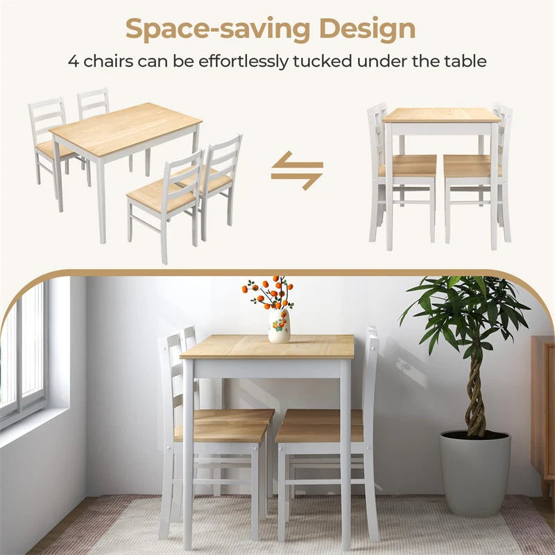 5-Piece Dining Table Set for 4, Wood Kitchen Table & 4 Chairs w/ Rubber Wood Legs - Product image 28