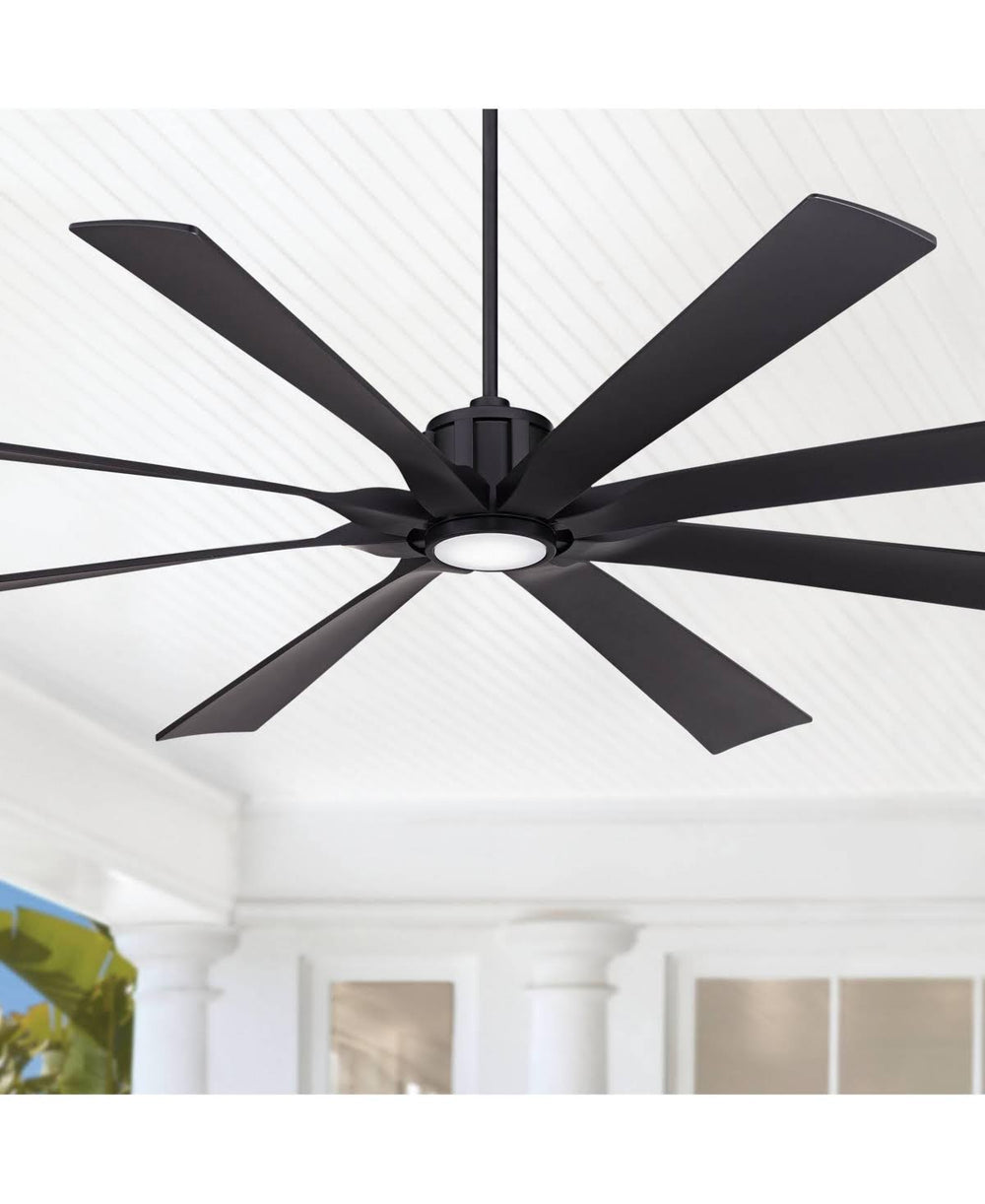 Possini Euro Design 80" Defender Modern Industrial Outdoor Ceiling Fan with Dimmable LED Light Remote Control Matte Black Damp Rated for