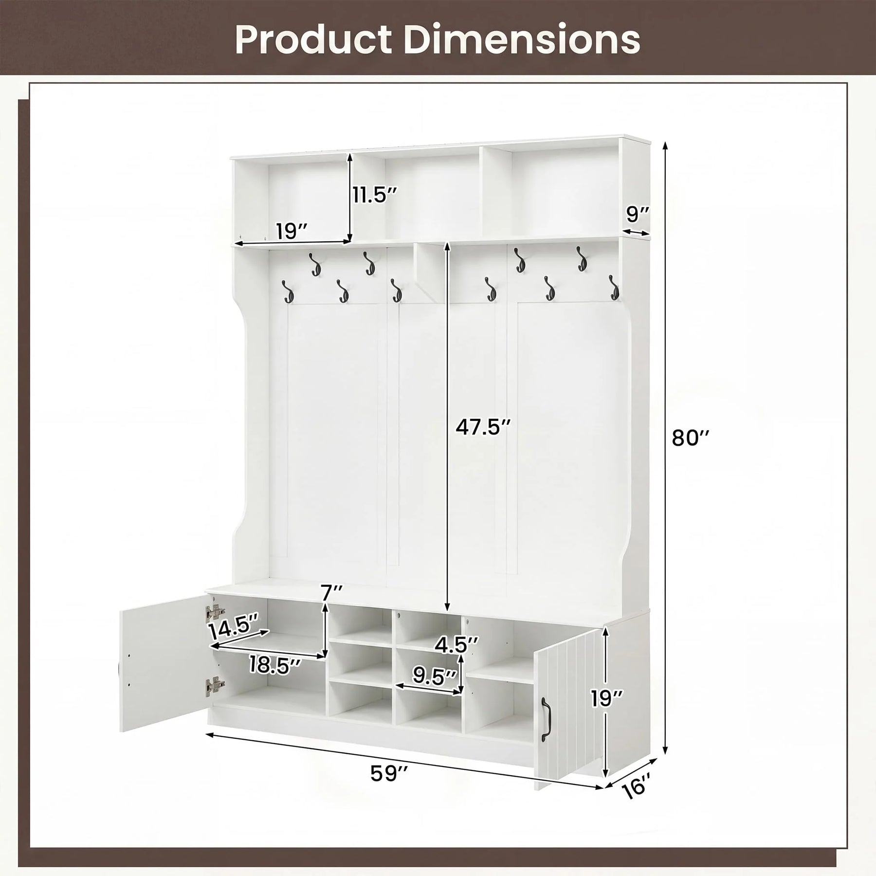 Tangkula Hall Tree with Bench and Shoe Storage - Product image 4