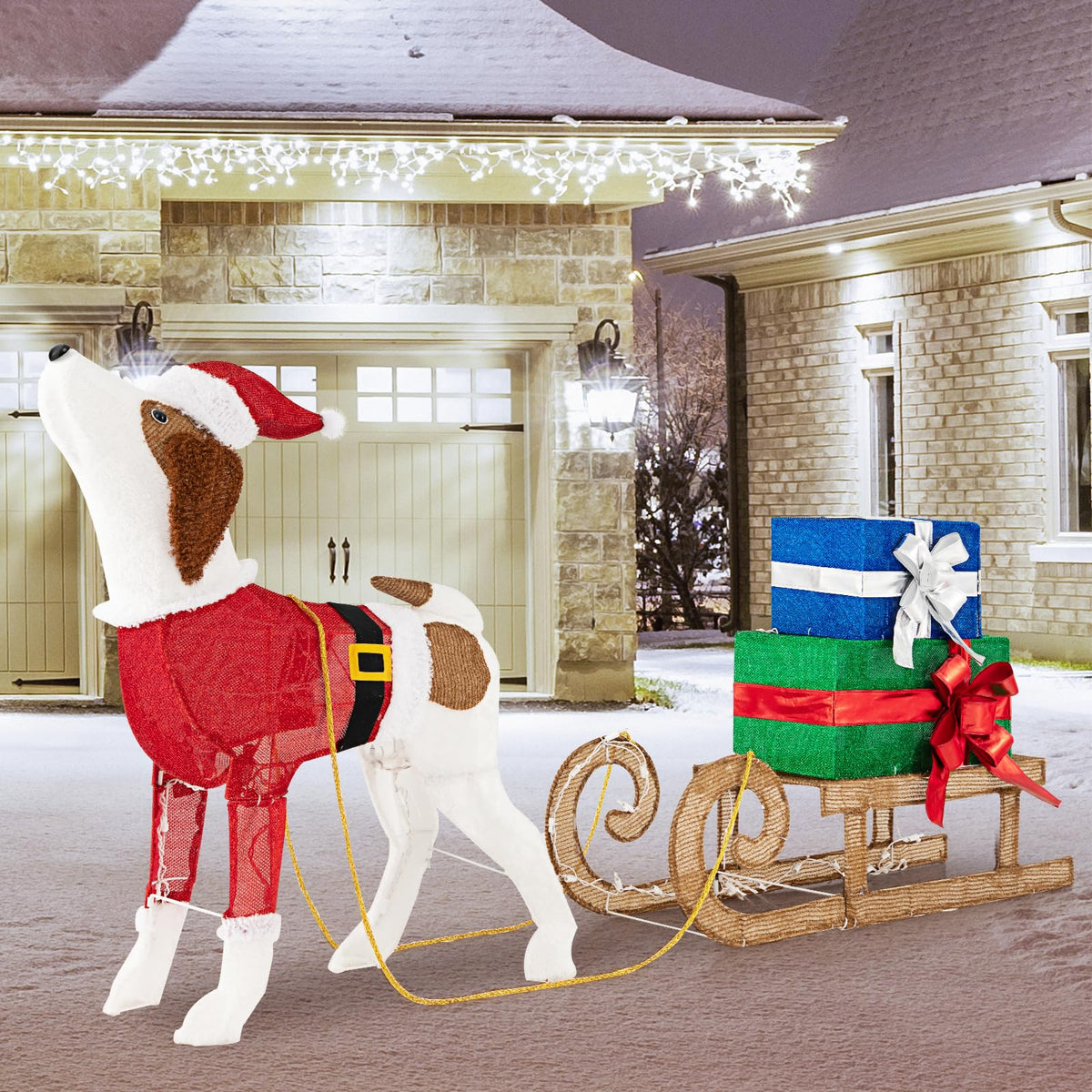Tangkula Lighted Christmas Dog with Sleigh & Gift Boxes Combo Decorations - Product image 3