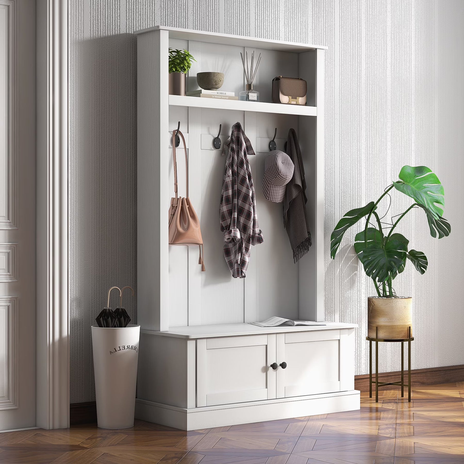 HOMCOM Hall Tree, Entryway Bench W/ Coat Rack, Shoe Cabinet, Black - Product image 5