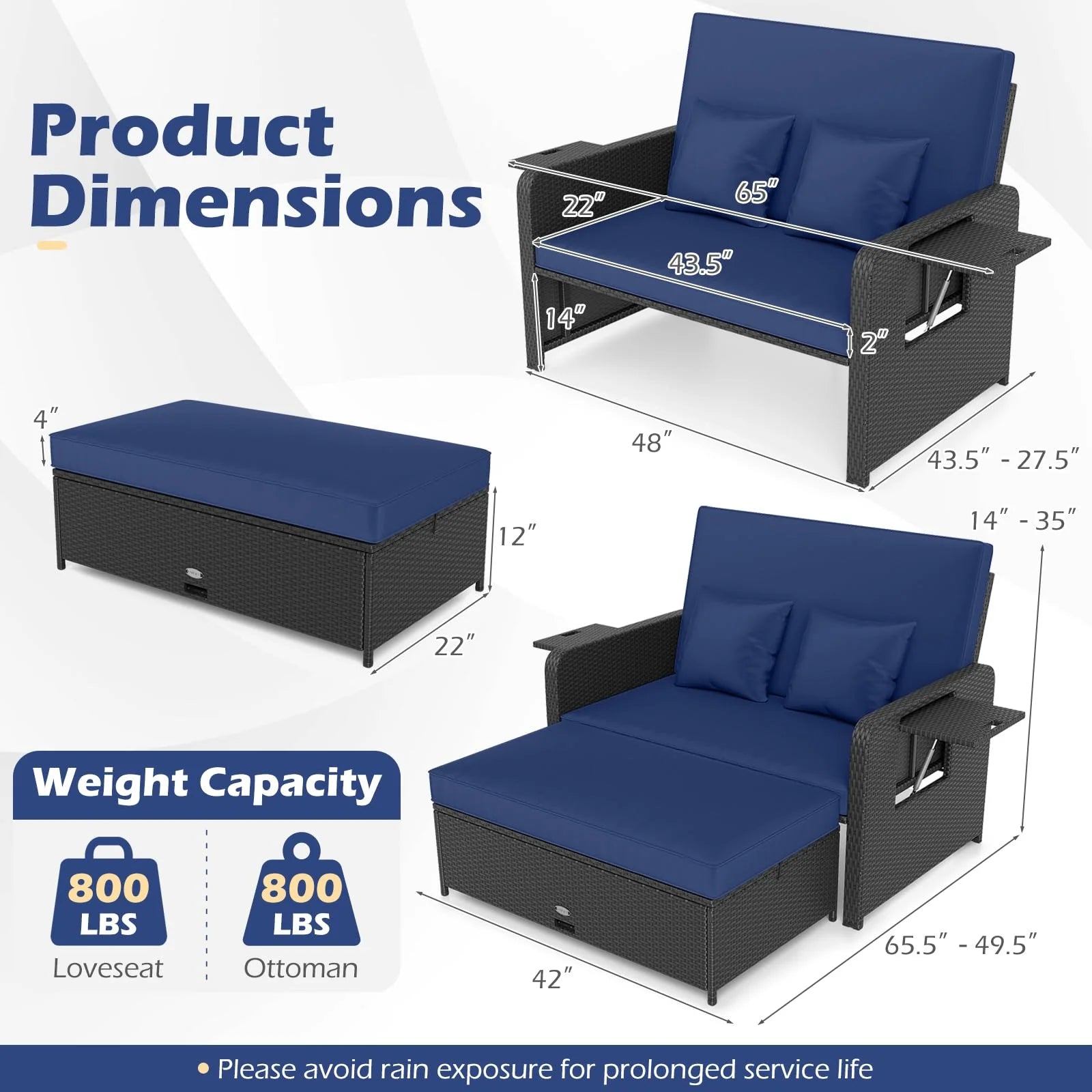 Tangkula Patio Rattan Daybed with 4 Level Adjustable Backrest - Product image 5