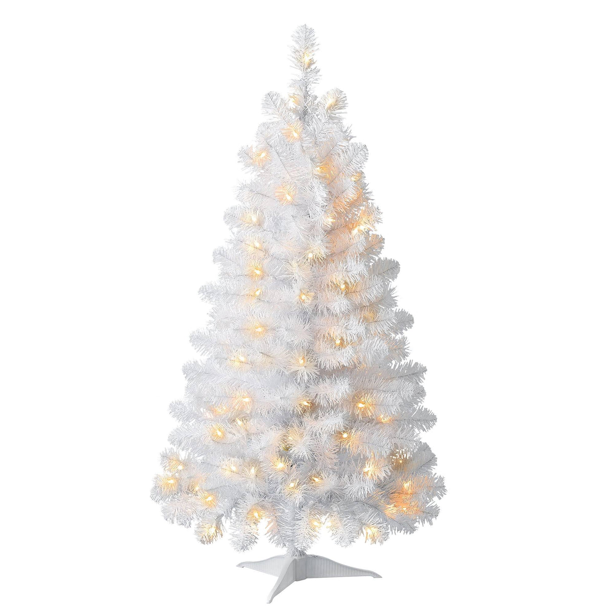 Holiday Time Pre-Lit Indiana Spruce White Artificial Christmas Tree, Mini Clear Incandescent Lights, 4'