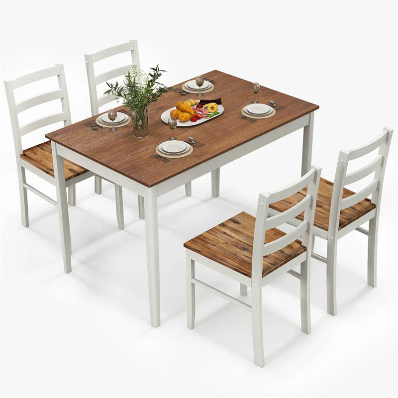 5-Piece Dining Table Set for 4, Wood Kitchen Table & 4 Chairs w/ Rubber Wood Legs - Product image 2