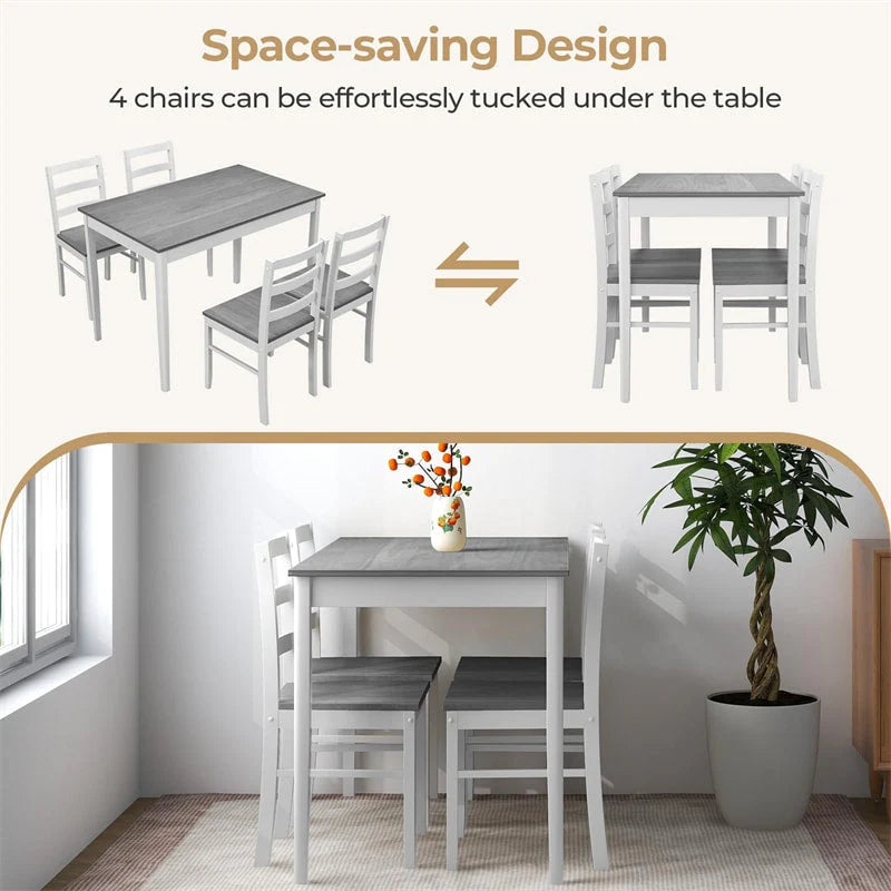 5-Piece Dining Table Set for 4, Wood Kitchen Table & 4 Chairs w/ Rubber Wood Legs - Product image 18