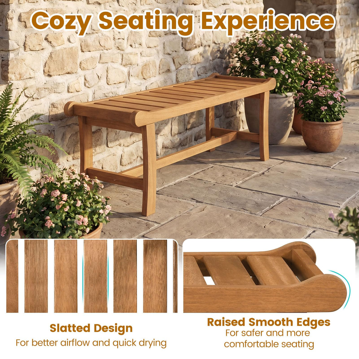 Tangkula 41.5" Patio Backless Bench with Slatted Seat - Product image 9
