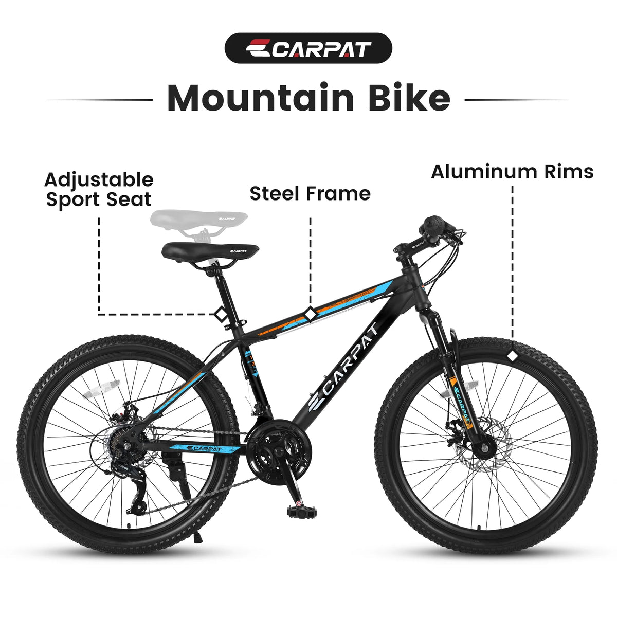 26 in Mountain Bike for Men, Adult Mountain Bike with Shimano 21 Speed & Disc Brakes, Black Orange - Product image 14