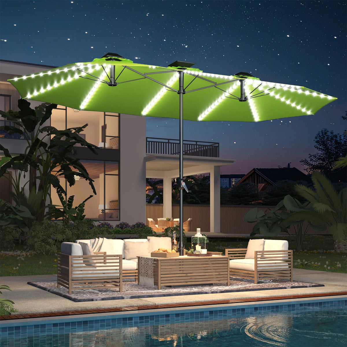 AECOJOY 15ft Patio Double-Sided Umbrella, 156 PCS Solar LED Light Outdoor Large Umbrella, Green - Product image 8