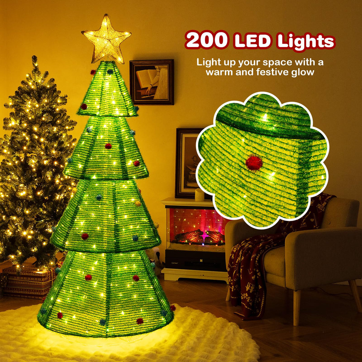 Tangkula 6.2 FT Lighted Pop-up Christmas Tree, Indoor/Outdoor Pre-Lit Xmas Tree with 200 LED Lights - Product image 8