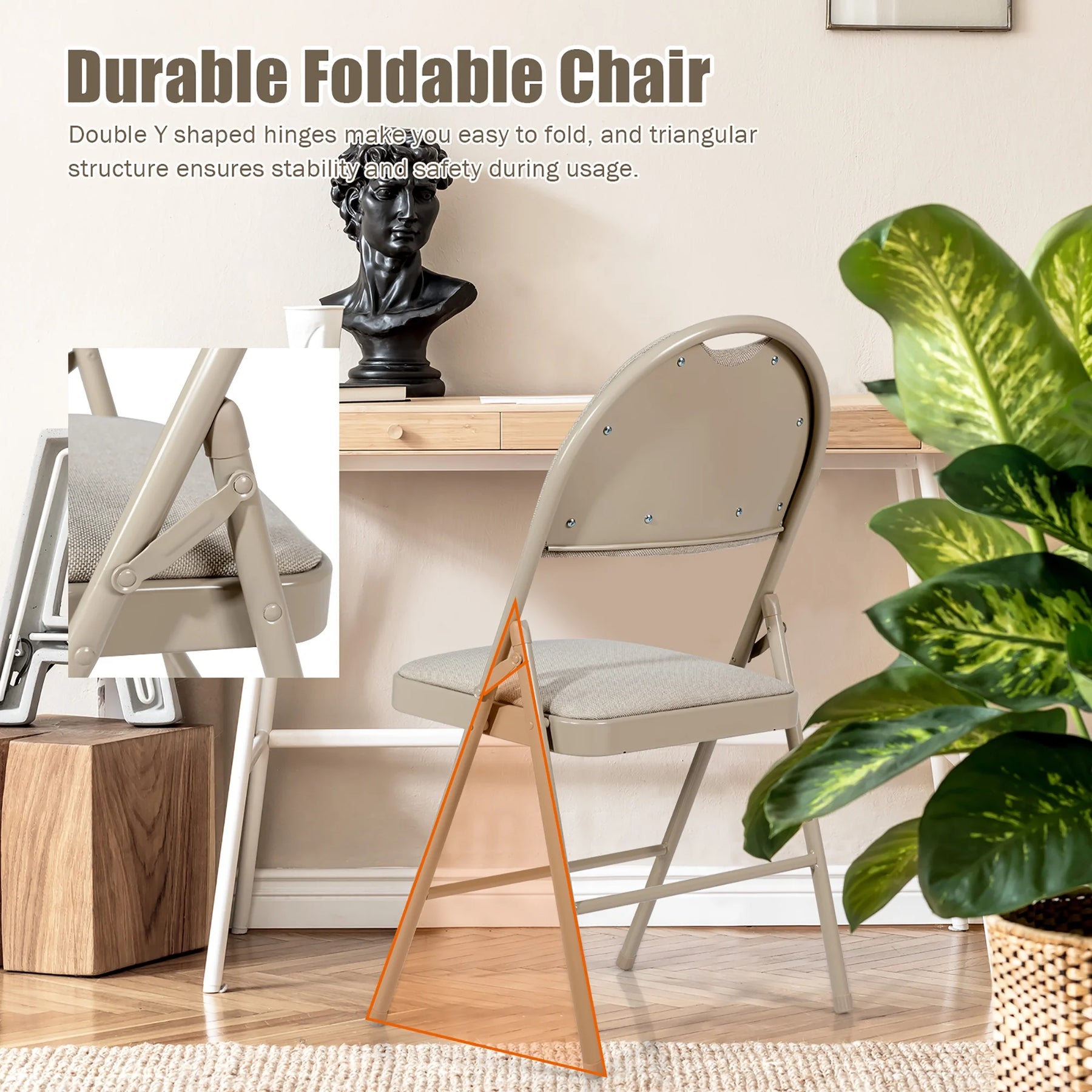 Costway Set of 6 Folding Chairs Fabric Upholstered Padded Seat Metal Frame Home Office Beige - Product image 8