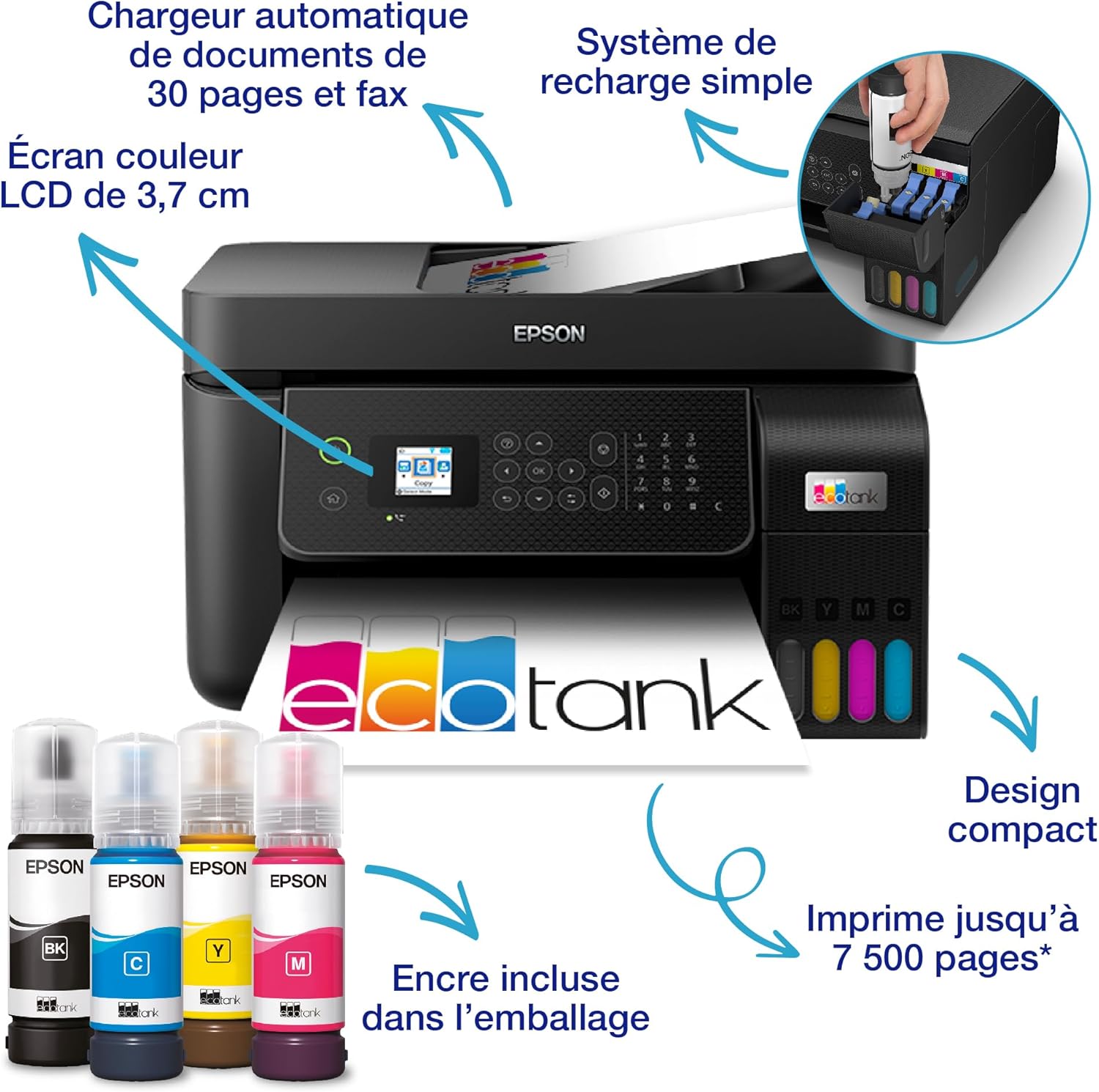 EcoTank ET-4800 Wi-Fi A4 multifunction printer equipped with ink tanks, with up to 3 years of ink included