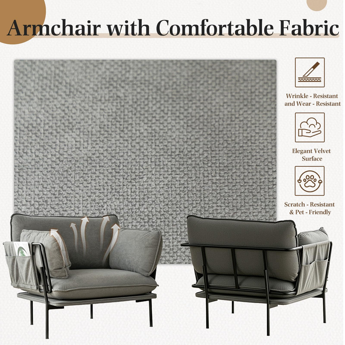 AECOJOY Modern Accent Chair Reading Chair with Pillow Upholstered Armchair for Adults - Product image 7