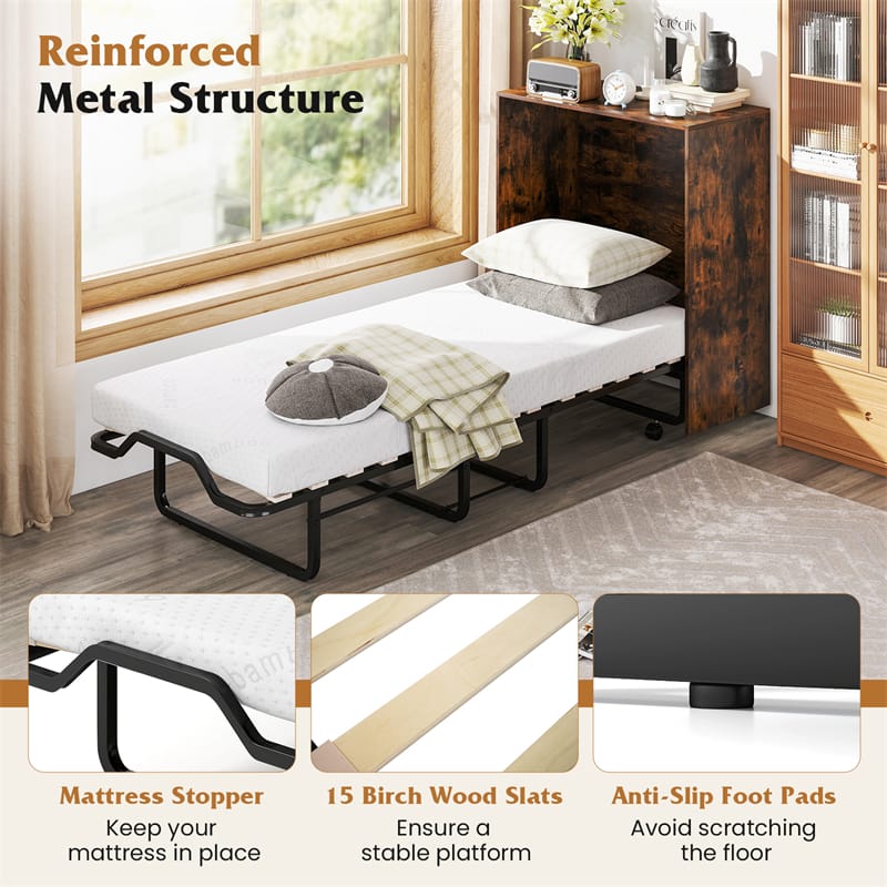 Cot Size Murphy Cabinet Bed with Mattress, 2-in-1 Folding Rollaway Guest Bed into Storage Cabinet with - Product image 9