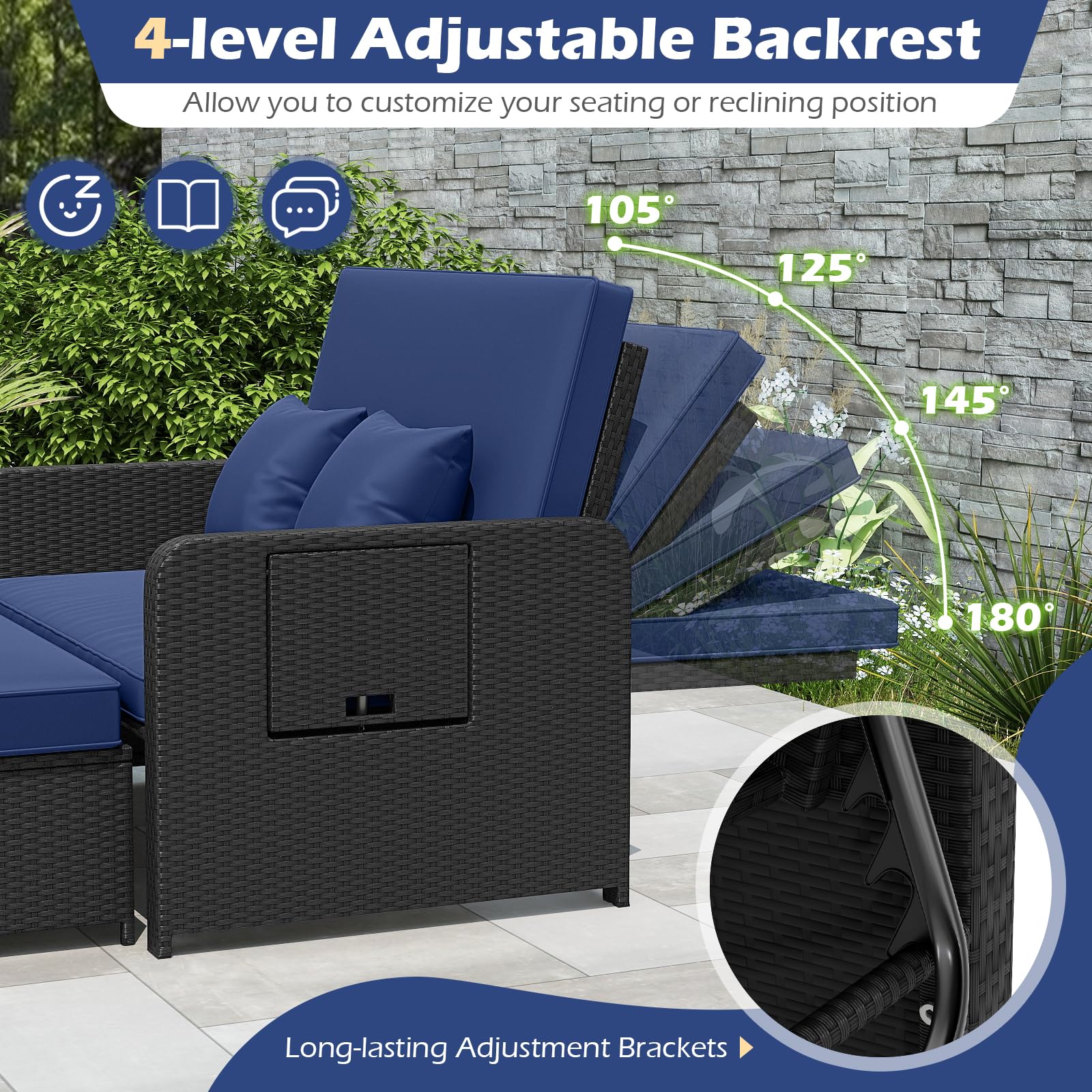 Tangkula Patio Rattan Daybed with 4 Level Adjustable Backrest - Product image 6