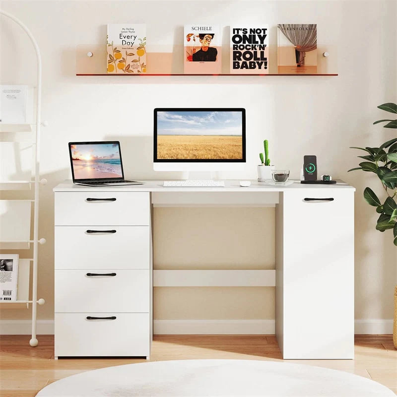 53" Computer Desk with 4 Storage Drawers & Cabinet, Home Office Desk w/ Charging Station - Product image 2