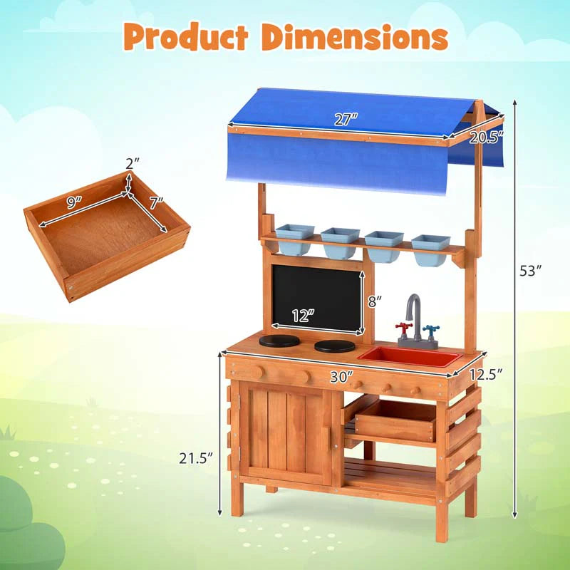 Kids Mud Kitchen Playset, Fir Wood Outdoor Play Kitchen Kids Potting Bench Mud Table with Adjustable - Product image 10