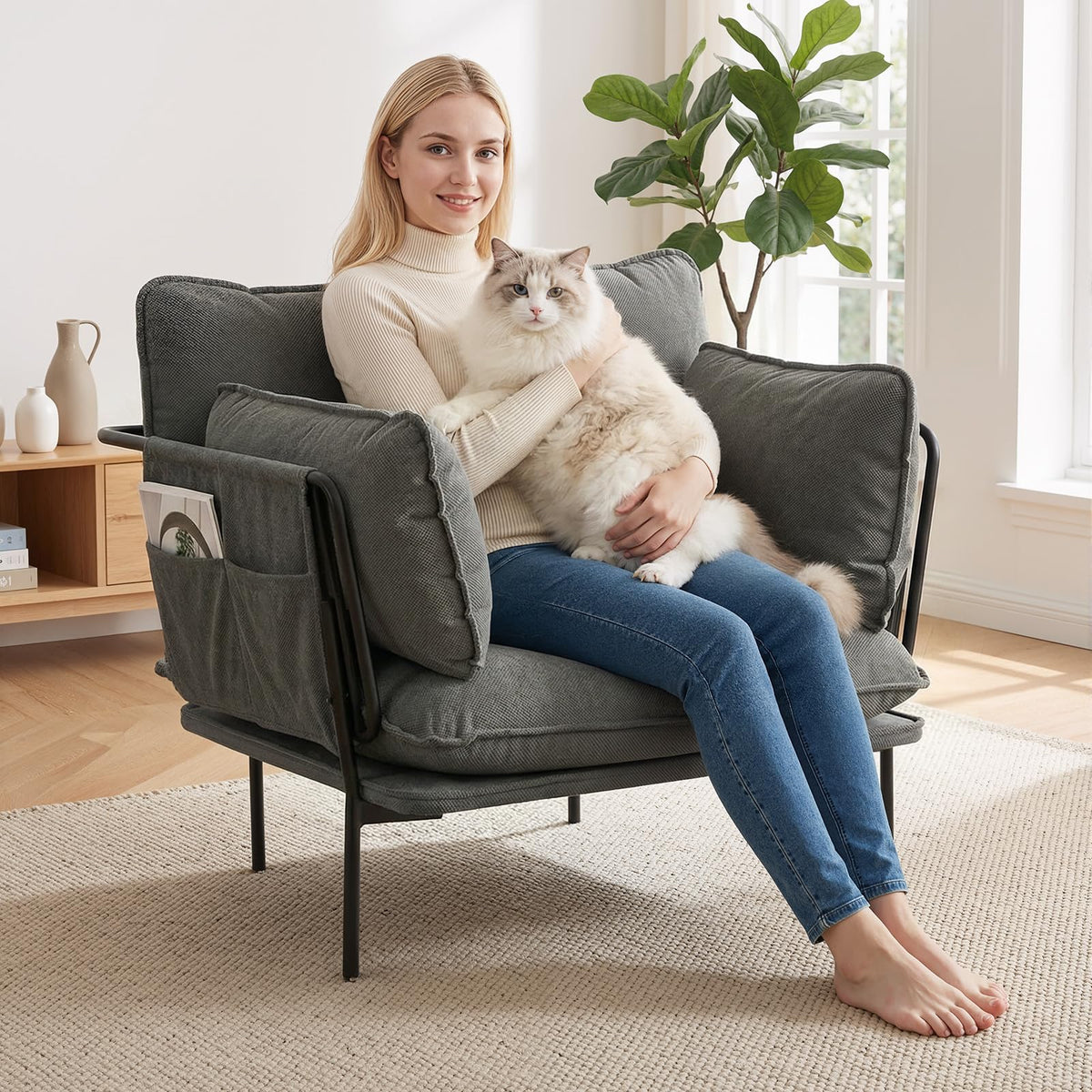 AECOJOY Modern Accent Chair Reading Chair with Pillow Upholstered Armchair for Adults - Product image 4