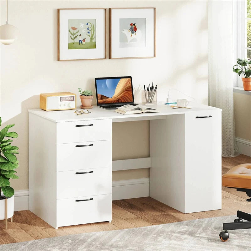 53" Computer Desk with 4 Storage Drawers & Cabinet, Home Office Desk w/ Charging Station - Product image 10