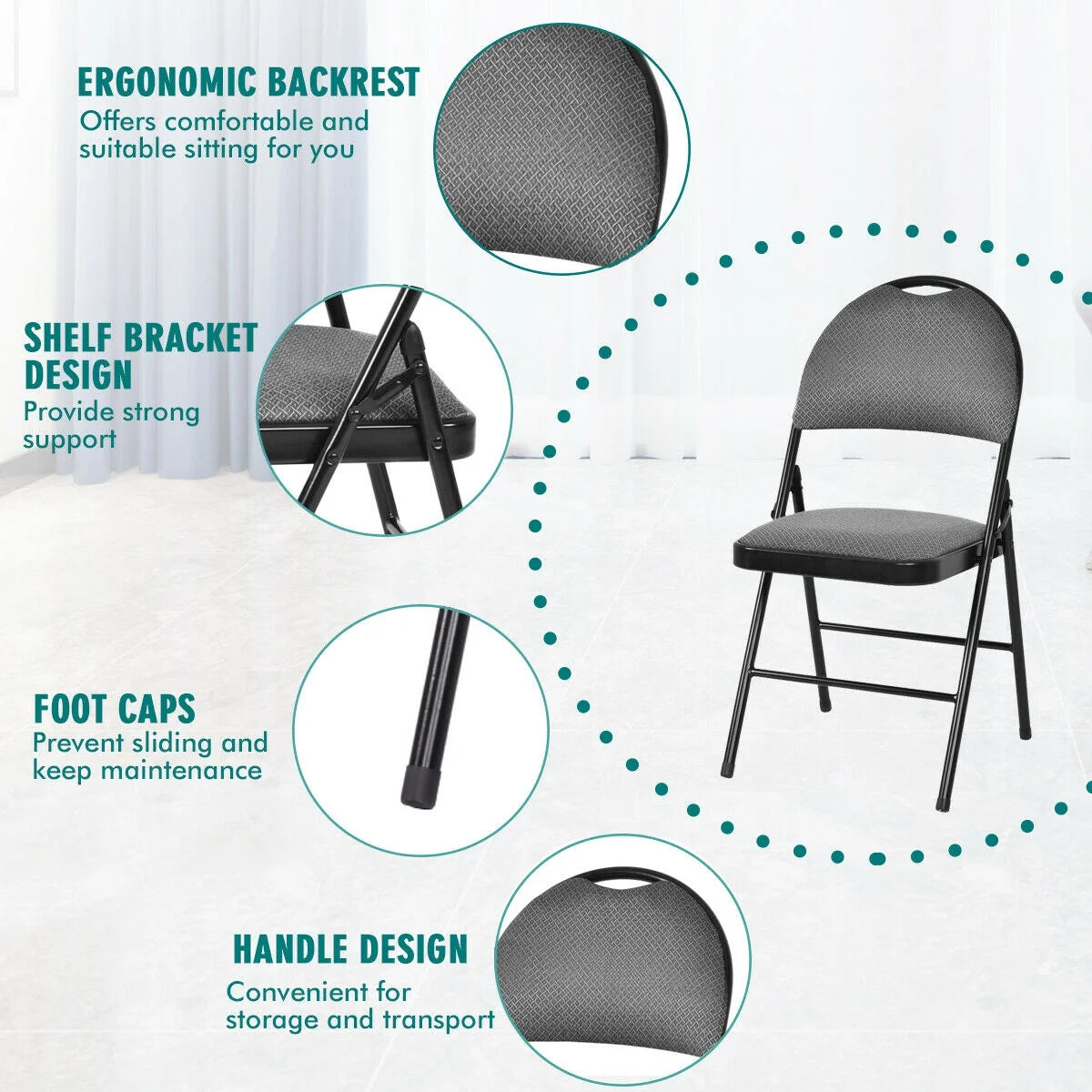 Costway Set of 6 Folding Chairs Fabric Upholstered Padded Seat Metal Frame Home Office Beige - Product image 17