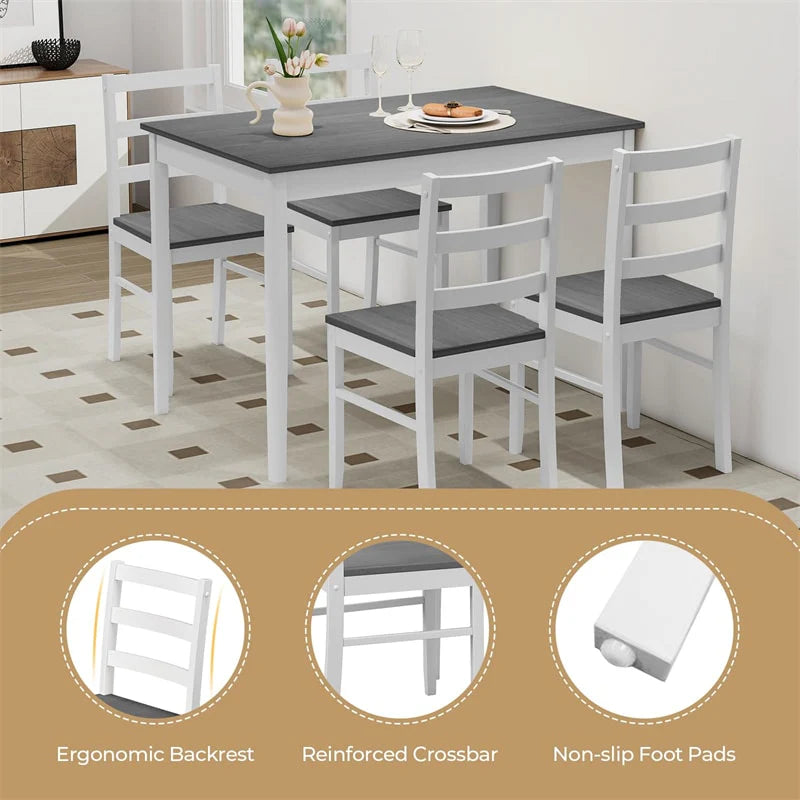 5-Piece Dining Table Set for 4, Wood Kitchen Table & 4 Chairs w/ Rubber Wood Legs - Product image 17